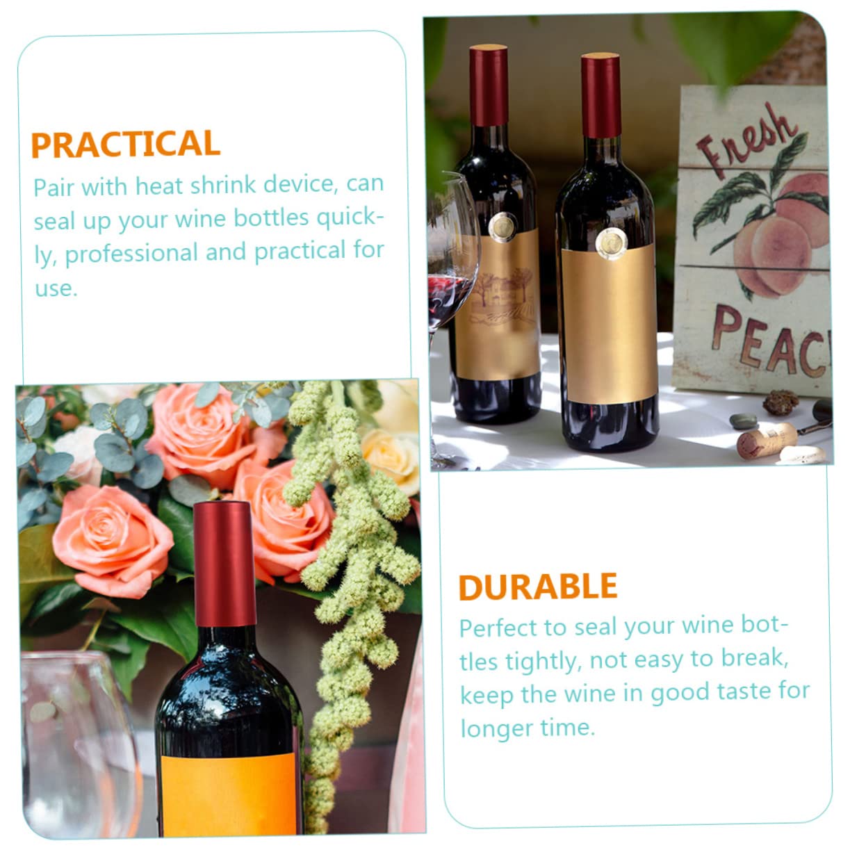 FUNOMOCYA Wine Bottle Sealer Film 50pcs Heat Shrink Caps for Wine Bottles for Liquor