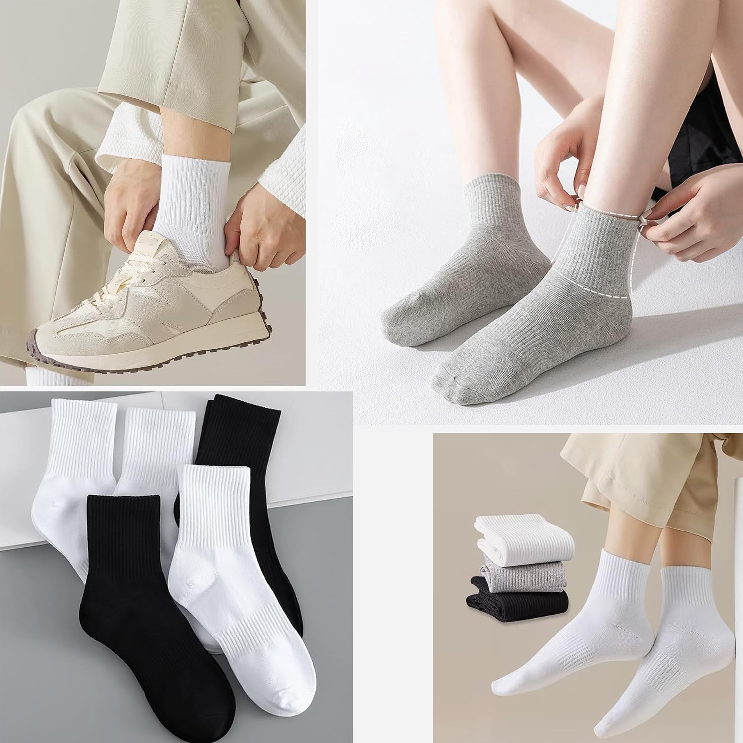 30 Pairs Crew Socks Unisex, 4" Height Cotton Socks, Moisture Wicking Medium Thickness Breathable Casual Athletic Socks for Women and Men, Black White Gray, Size 4-8
