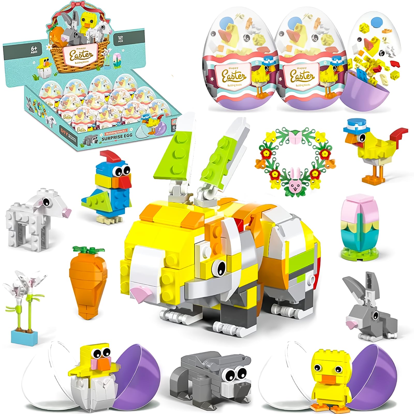 Prefilled Easter Eggs,Easter Gifts Building Set -12-in-1 Bunny Carrot House Building with Prefilled Eggs, Fun Basket Stuffer & Decorations for Kids Boys Girls — view 9