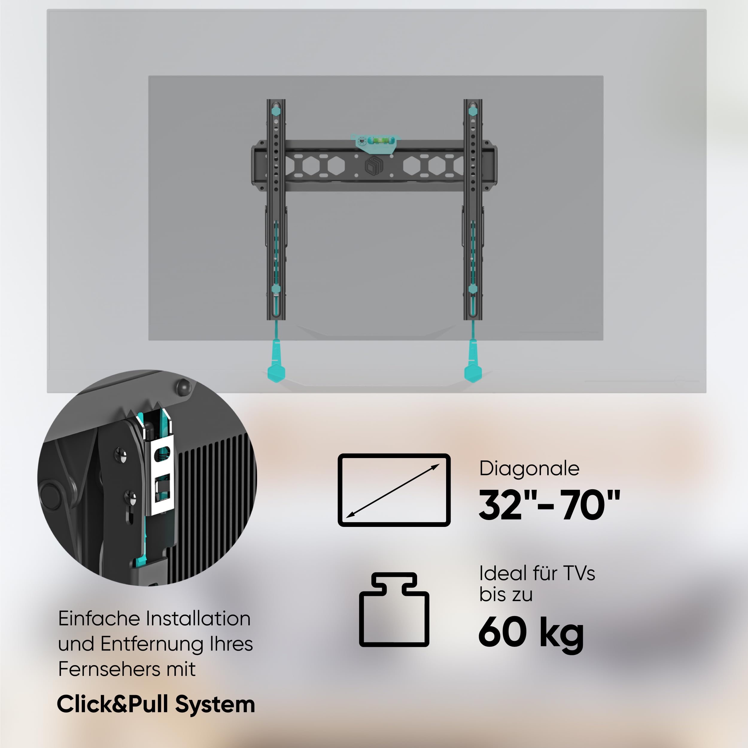 ONKRON TV Wandhalterung neigbar für 32-70 Zoll Fernseher bis zu 60 kg, neigbare Wandhalterung Fernseher, Fernsehhalterung VESA 75x75-400x400, Ultra Slim TV Halterung flach Schwarz TM5-B