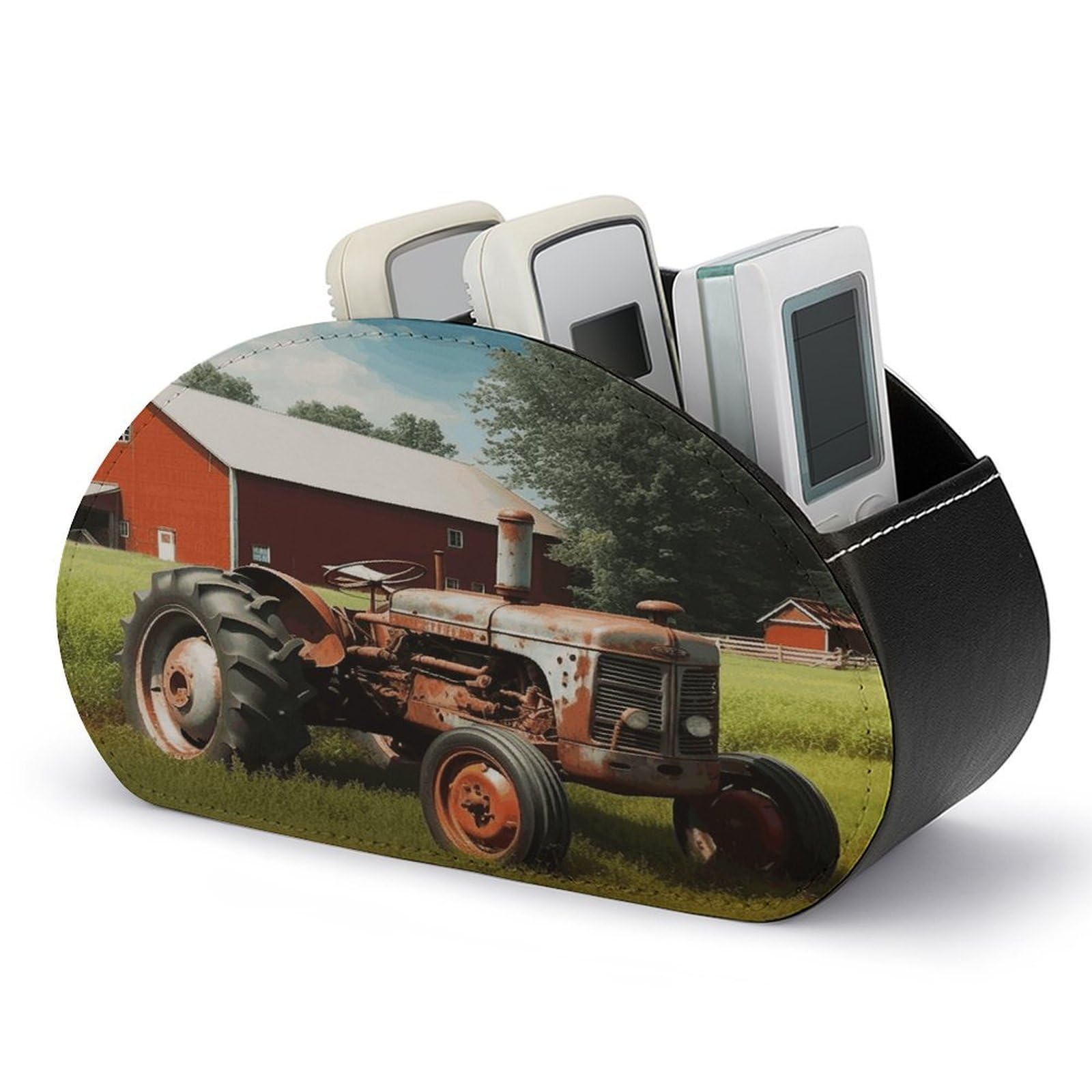 VstaDank Company Farm Tractor Remote Control Holder with 5 Compartments PU Leather Remote Caddy Desktop Organizer Store TV Remote Control Storage Box for Home Office Desk Nightstand