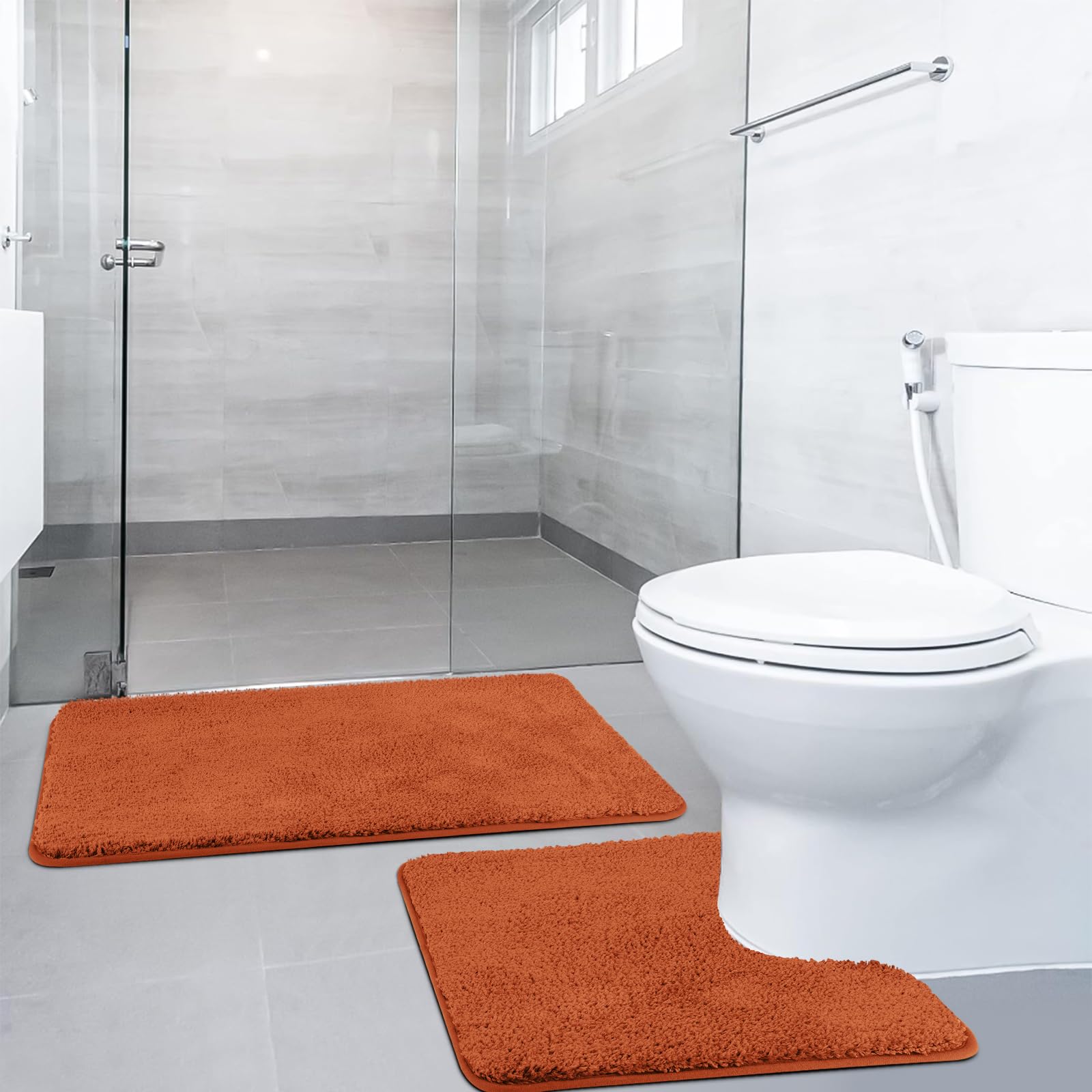 SOANNY Bath Mat Set, 2 Piece Non Slip Bathroom Rugs, Orange