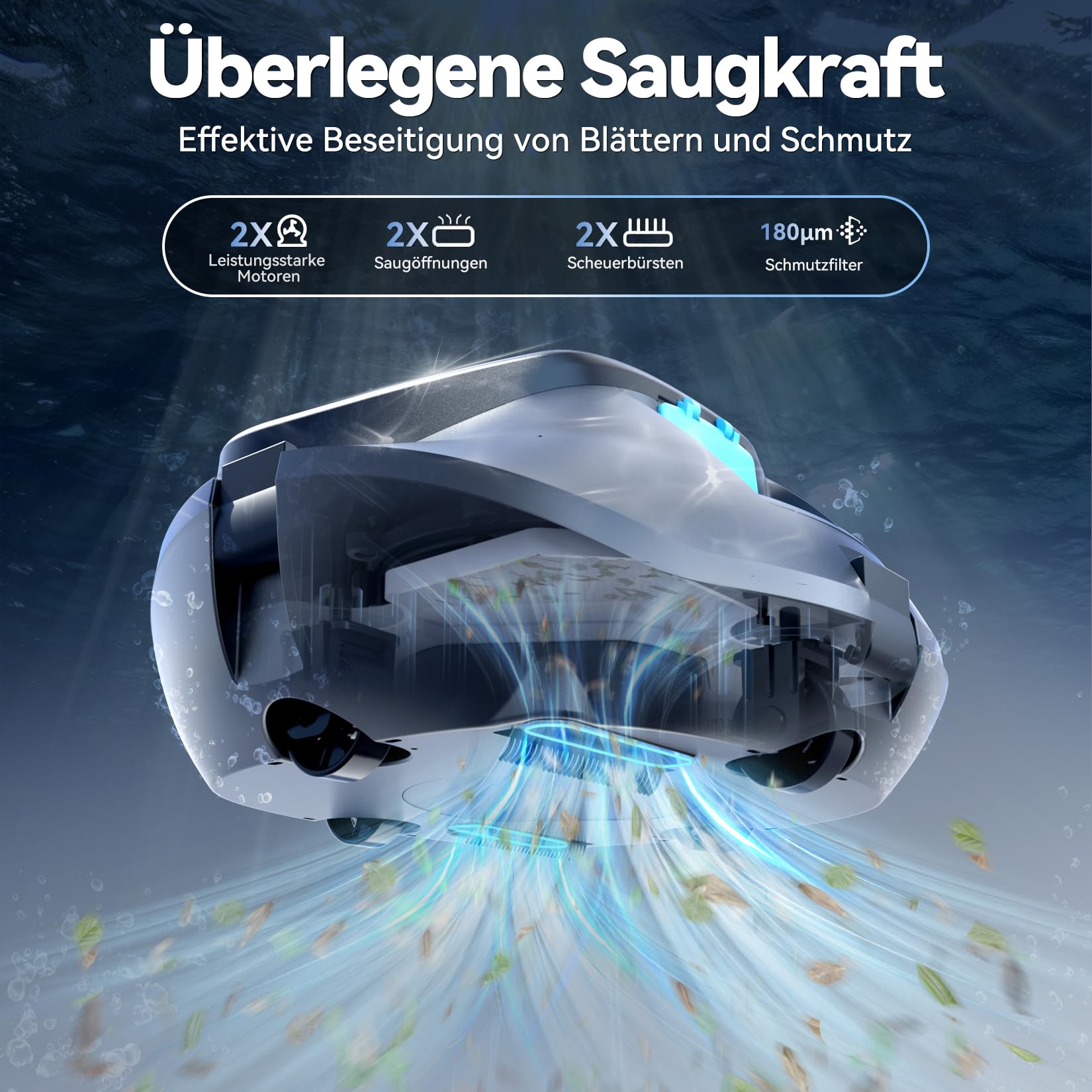 (Upgrade 2026) X1 Poolroboter Akku, Kabelloser Poolsauger mit 120 Min Laufzeit, Auto-Parkfunktion, 2,5 h Schnellladung, für Aufstellpools & Ebene eingelassene Pools bis 80m²