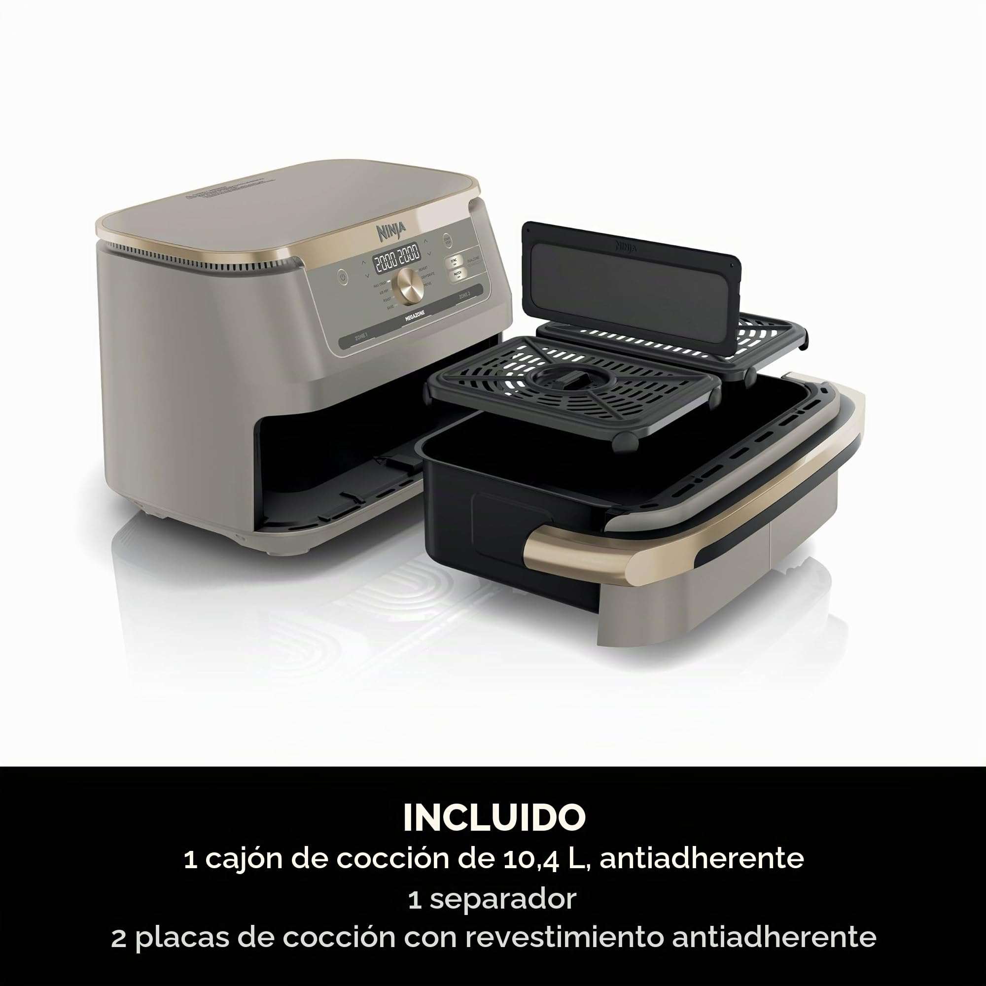 Ninja MAX PRO, Freidora de Aire sin Aceite, 6,2L, Piedra Dorada, AF180EUSD | Cajón Cuadrado Grande, Asar, Hornear, Familiar, Digital, Cesta y Placa para Gratinar Antiadherentes y Aptas para Lavavajilla