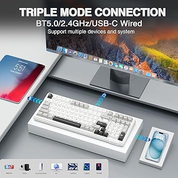 AULA F99 Wireless Mechanical Keyboard,Tri-Mode BT5.0/2.4GHz/USB-C Hot Swappable Custom Keyboard,Pre-lubed Linear Switches,RGB Backlit Computer Gaming Keyboards for PC/Tablet/PS/Xbox