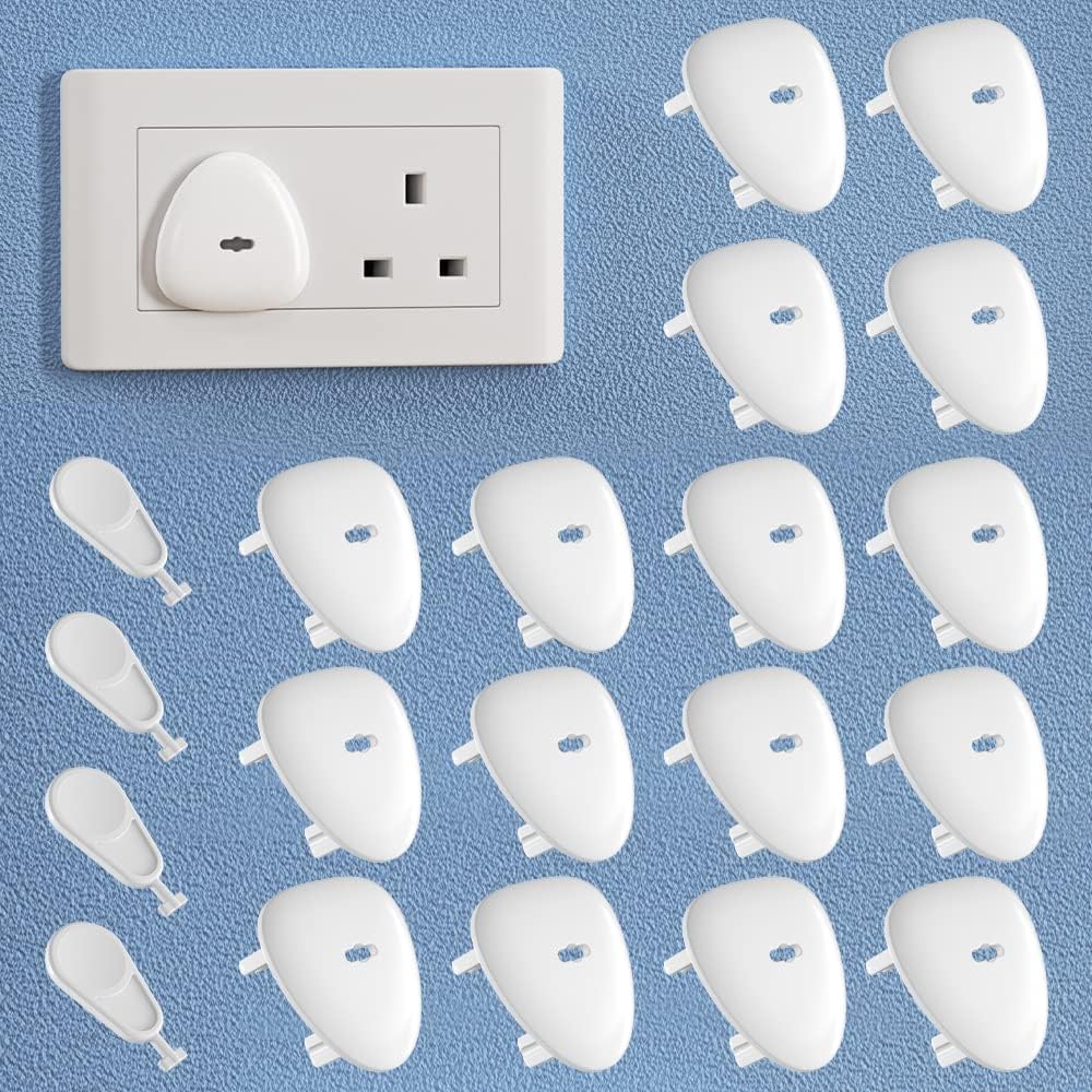 SAFELON 16+4 PCS Baby Safety Outlet Cover, Child Proof Electrical Safety Plug Socket Protectors/Guard, UK Style Socket Cover for Kids(16+4 Packs, White)