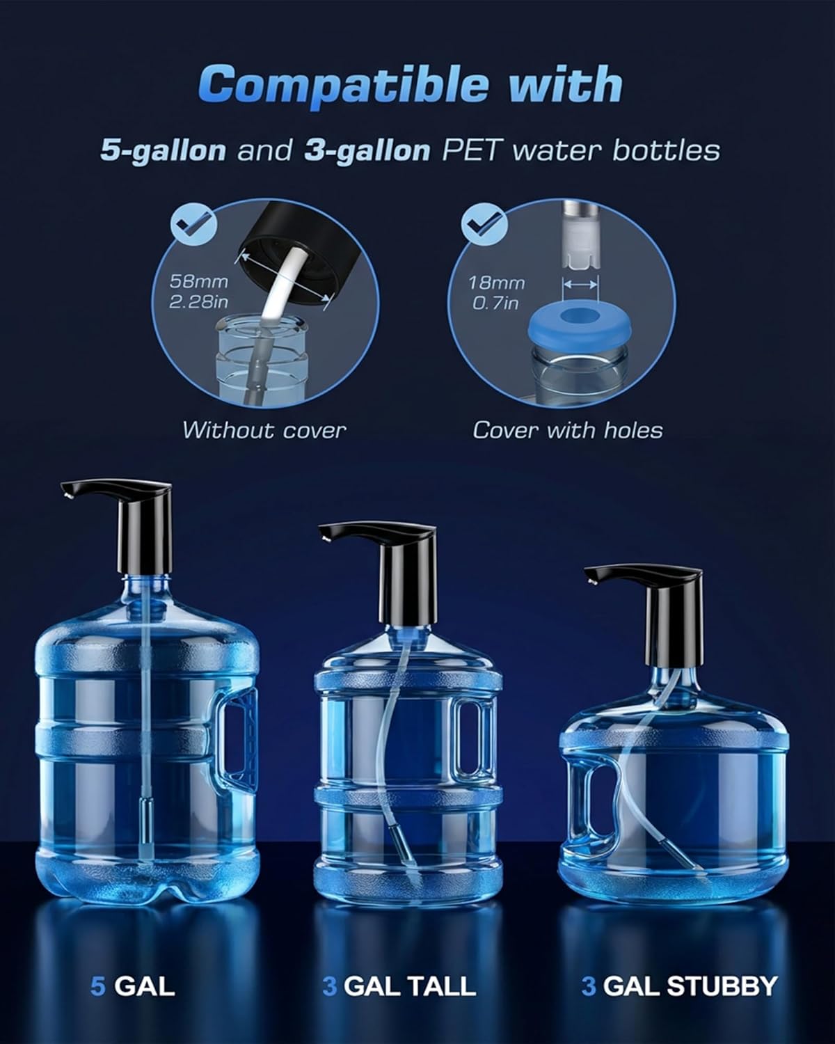 Rechargeable Water Dispenser Pump for 5 Gallon Bottle, Electric USB-C Large Flow Water Jug Dispenser, Portable Automatic Submersible Bottle Pump Silent Operation for Camping Home Office - Image 6