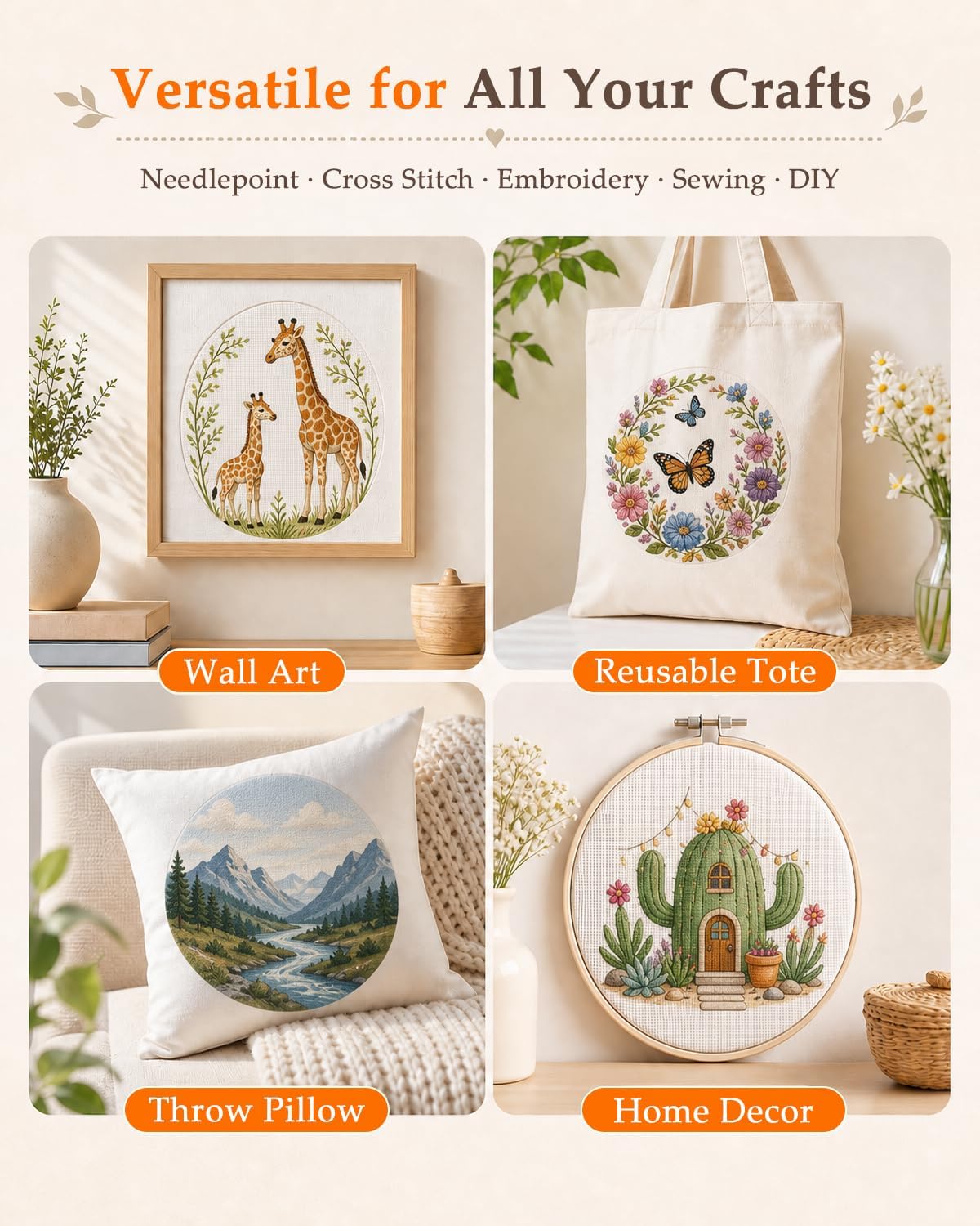 eZAKKA 4 Pack Needlepoint Blank Canvas Kits 18 Mesh Needlepoint Canvas