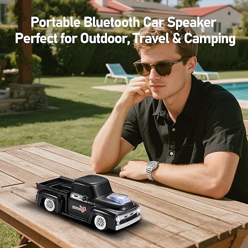 Miniatura 5 de Altavoz Bluetooth retro para camión, diseño de automóvil vintage, sonido estéreo inalámbrico portátil, emparejamiento TWS, luces LED de fiesta,