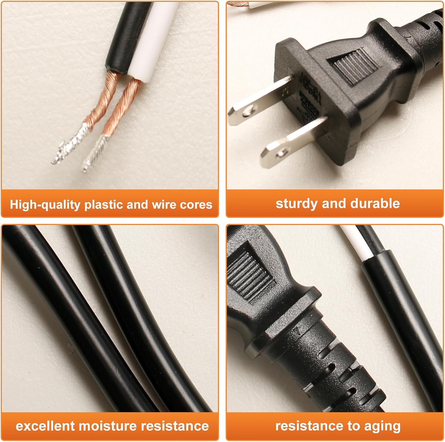 8-Feet 16/2 Replacement Power Supply Cord for Drills, Sanders, Miter Saws, Chop Saws, Grinders, Vacuums, Various Appliances, Motors etc Power Tools, Black image 3