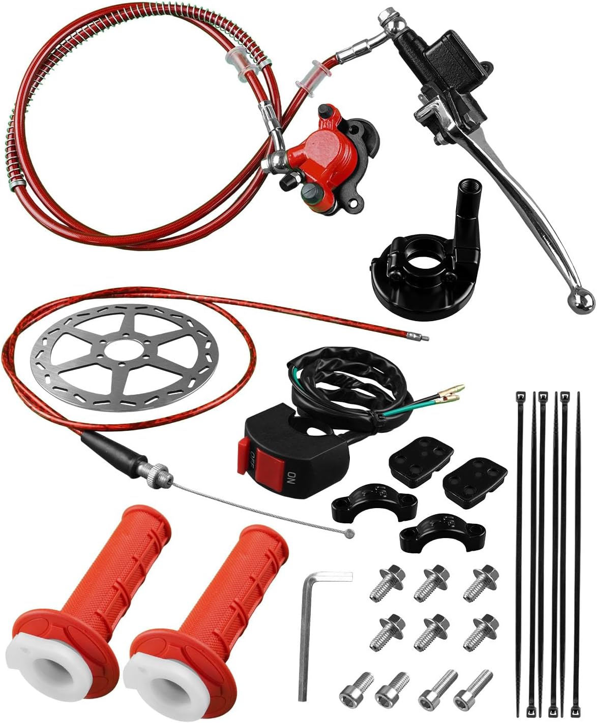 Mini Bike Hydraulic Brake System Handlebar Kits Fit for Baja Doodle Bug 79cc Dirt Bug DB30 Blitz Predator 212cc Mega Moto with Disc Brake Disc Throttle Cable and Handlebar Handles Switch