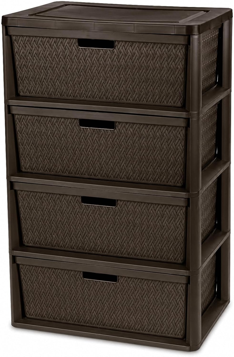 Wide 4-Drawer Storage Organizer Tower, Removable Bins, Brown