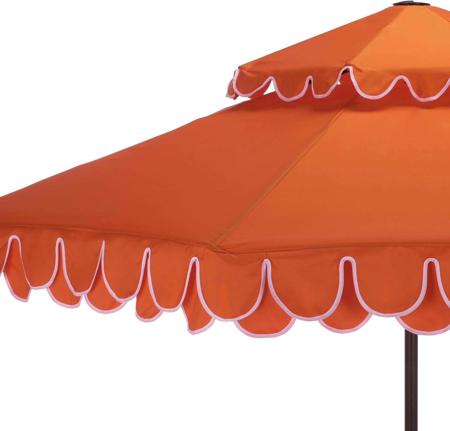 SAFAVIEH Outdoor - Valance 9-Foot Double-Top Patio Umbrella - Orange & White Canopy - Brown Aluminum Pole - Double-Top Vented Petal Trim - Ideal for Patio, Deck, Poolside, Backyard (PAT8206O)