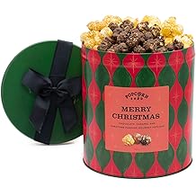 Popcorn Shed Merry Christmas Gourmet Popcorn Gift Tin, Ultimate Foodie Xmas Gift, Three Delicious Popcorn Flavours, Gluten Free, Vegetarian Gift, Red & Green, 400g