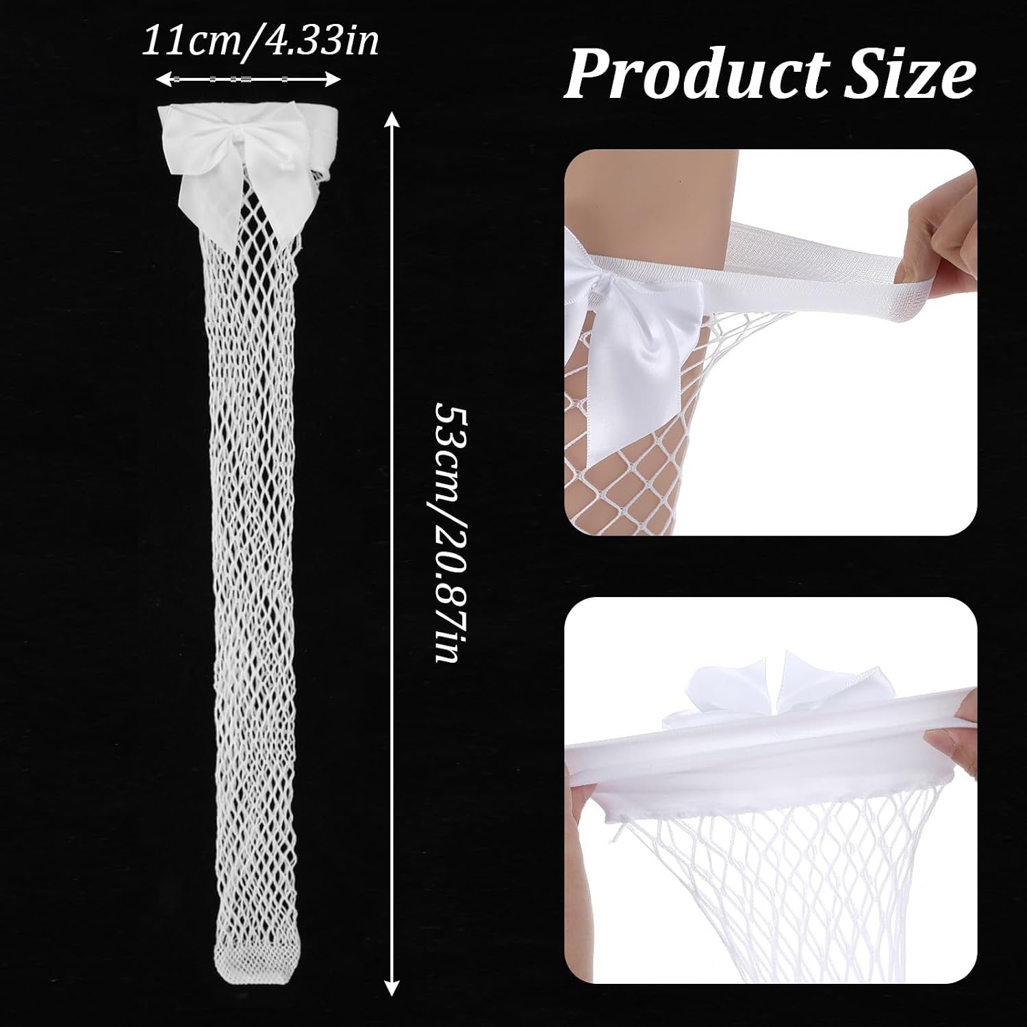 Prasacco 2 Pairs Plus Size Thigh High Stockings with Bows, Fishnet Over The Knee Socks for Women, Plus Size Fishnets Opaque Stay Up Lingerie for Valentine's Day, Daily Wear, Black and White