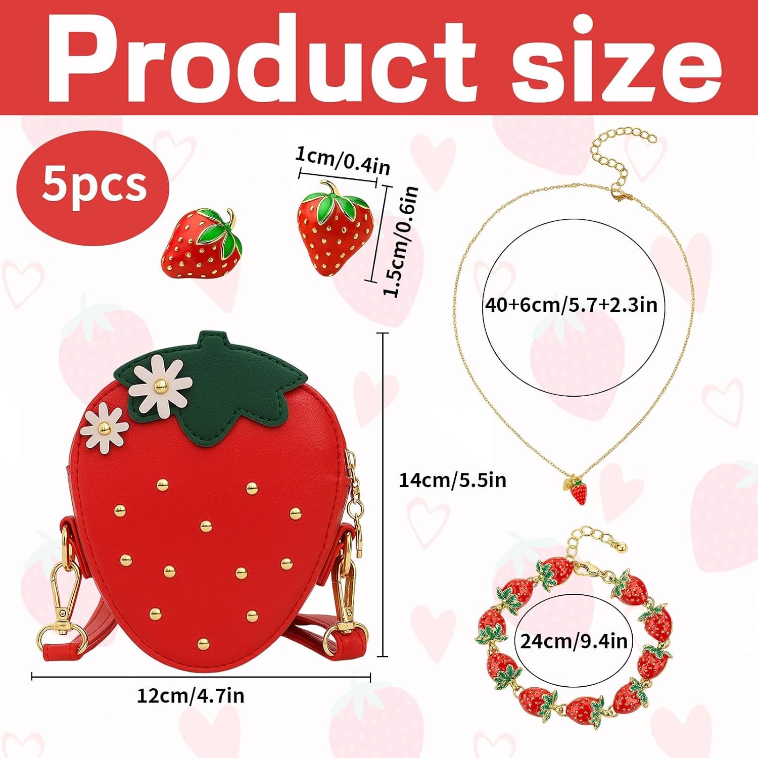 1 Set of Wallet Gifts for Women Strawberries Stuffs Fruit Accessories,Strawberry Purse,Strawberry Shortcake Jewelry,Cute Fruit Accessories for Girls