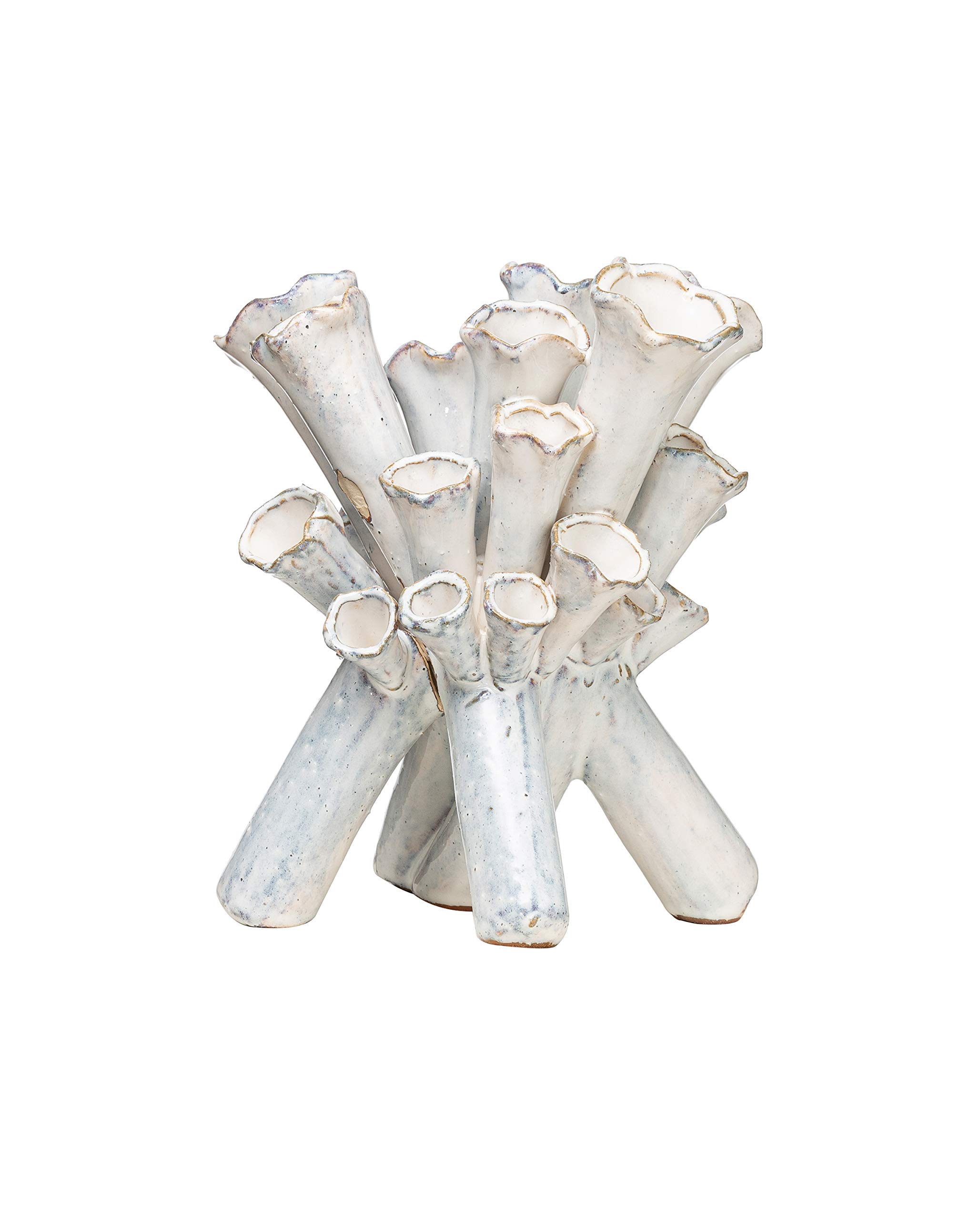 Creative Co-Op Handmade Stoneware Sculpture Reactive Glaze Finish (Each one Will Vary) Vase, White