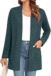 IWOLLENCE Cardigan for Women Lightweight Casual Long Sleeve Solid Open Front Cardigans Ribbed Knit Sweaters with Pockets