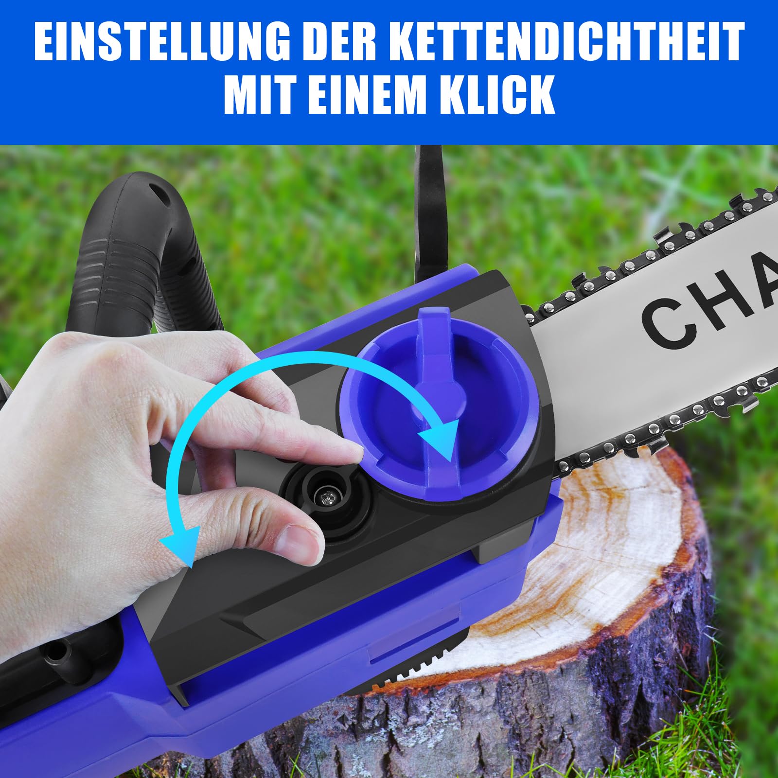 HSHa Motosierra de mano de 16 pulgadas, con 2 baterías de 4,0 Ah y cargador, lubricador automático y guía de cadena de 41 cm, color azul