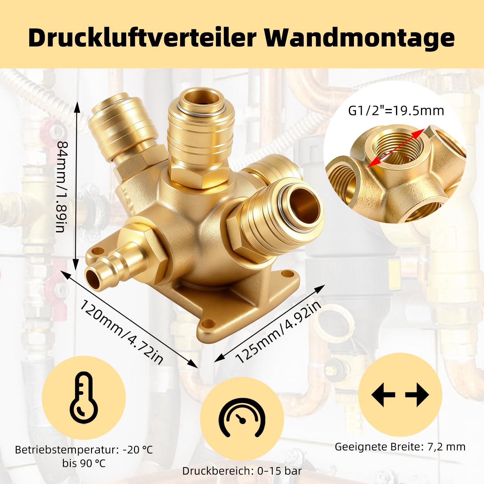 Druckluft - Verteiler Weiche Wanddose 5 x G 1/2 mit 4 Druckluft - Verteiler Weiche Wanddose 5 x G 1/2 mit 4