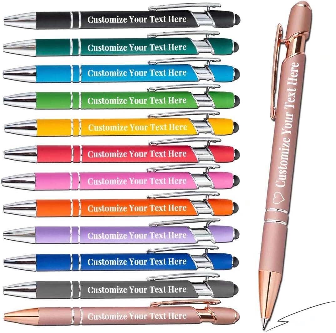 Bulk Custom Engraved Ballpoint Pen with Stylus Tip Retractable, Personalised Pens Customized Click Ink Pen for Business（50-Pack）