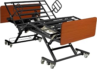 Bariatric Electric Hospital Bed for Home Use - 36-42-48" Expandable Width, 9-21" Adjustable Height, 80-84-88" Adjustable Length, 750 lbs Weight Capacity, Cherry Boards, Qbars