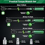 Uharbour Set di Chiavi Dinamometriche da 1/4", 3/8" e 1/2 Pollici, 3-25 Nm, 5-60 Nm, 20-230 Nm, Chiave Dinamometrica per Auto, Moto e Bicicletta con Adattatore 1/2", 3/8", 1/4", Precisione ±3% - 2