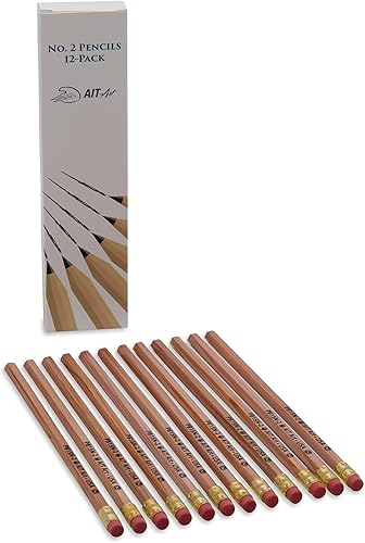 Miniatura 5 de AIT Art - Lápices de madera, paquete de 12, sin afilar, plomo HB No. 2, borradores sin látex, fabricados en Estados Unidos para manejar cualquier