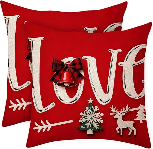 ANNA QUEEN Christmas Pillow Covers 18x18 Set of 2 Deer Love 