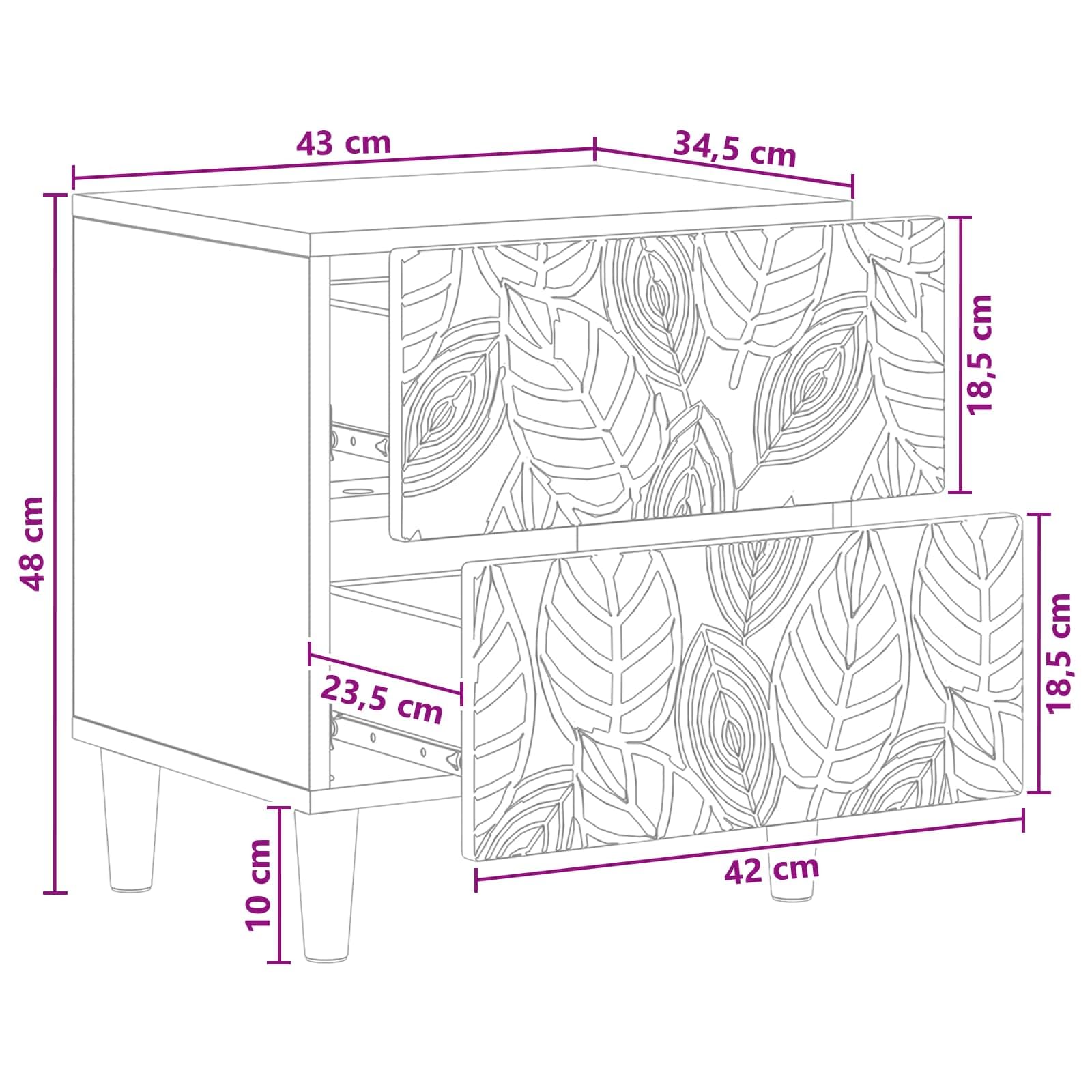 Nachttisch 2er Set Altholz 43x34,5x48 cm Beistelltisch | Kompakte Nachtkommode im Doppelpack mit Schubladen für Schlafzimmer und Wohnzimmer auf stabilen Massivholzbeinen.