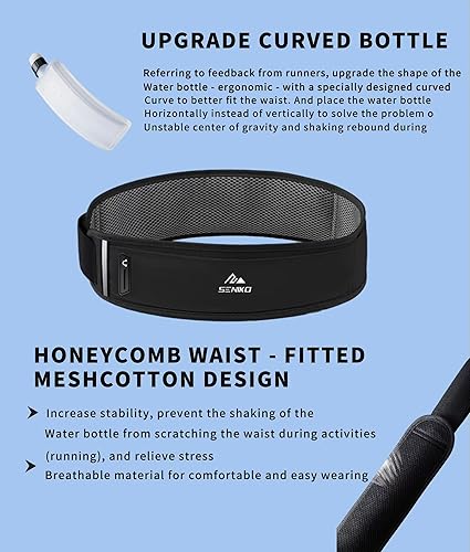 Miniatura 2 de SENIKO Cinturón de hidratación con botellas, riñonera para botella de agua, bolsa de cintura con cremallera que se adapta a la mayoría de los