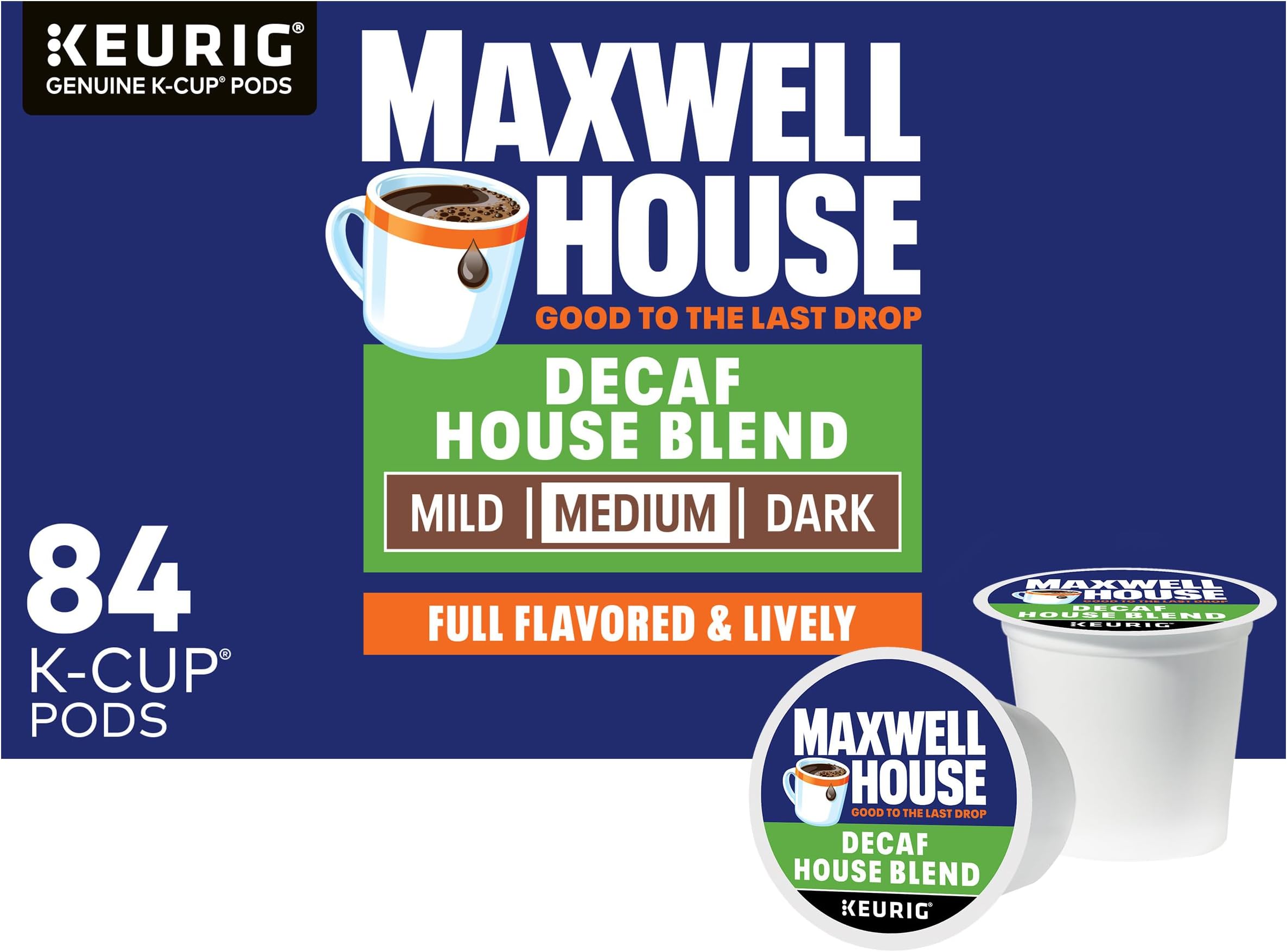 - Maxwell House Decaf House Blend Medium Roast K-Cup Coffee Pods, 84 ct Box