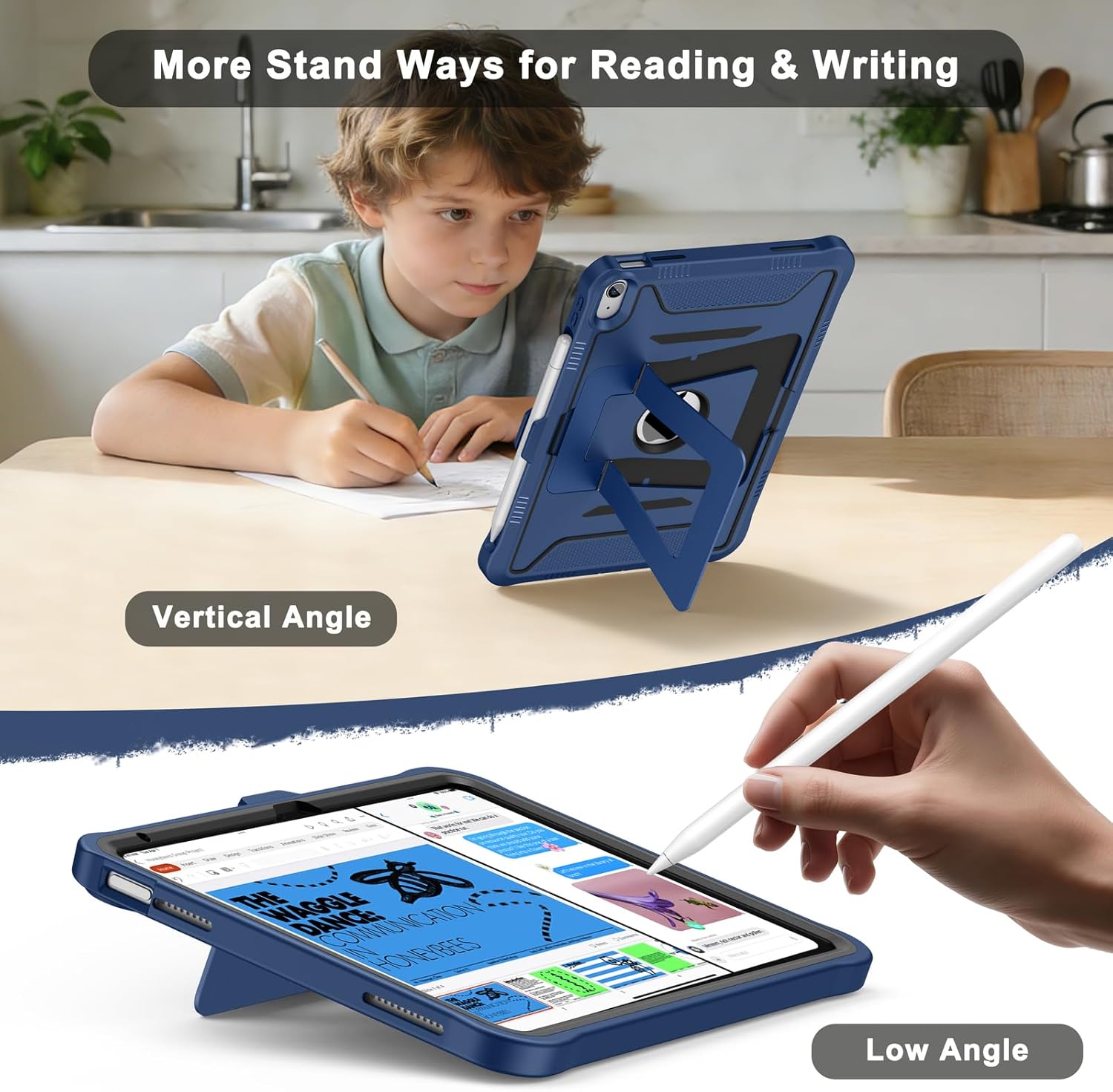 Soke Case for iPad (A16) 11th/10th Generation (11-Inch 2025/10.9-Inch 2022), with Screen Protector and Kickstands, Rugged Full Body Heavy Duty Shockproof Protective Cover - Black Navy