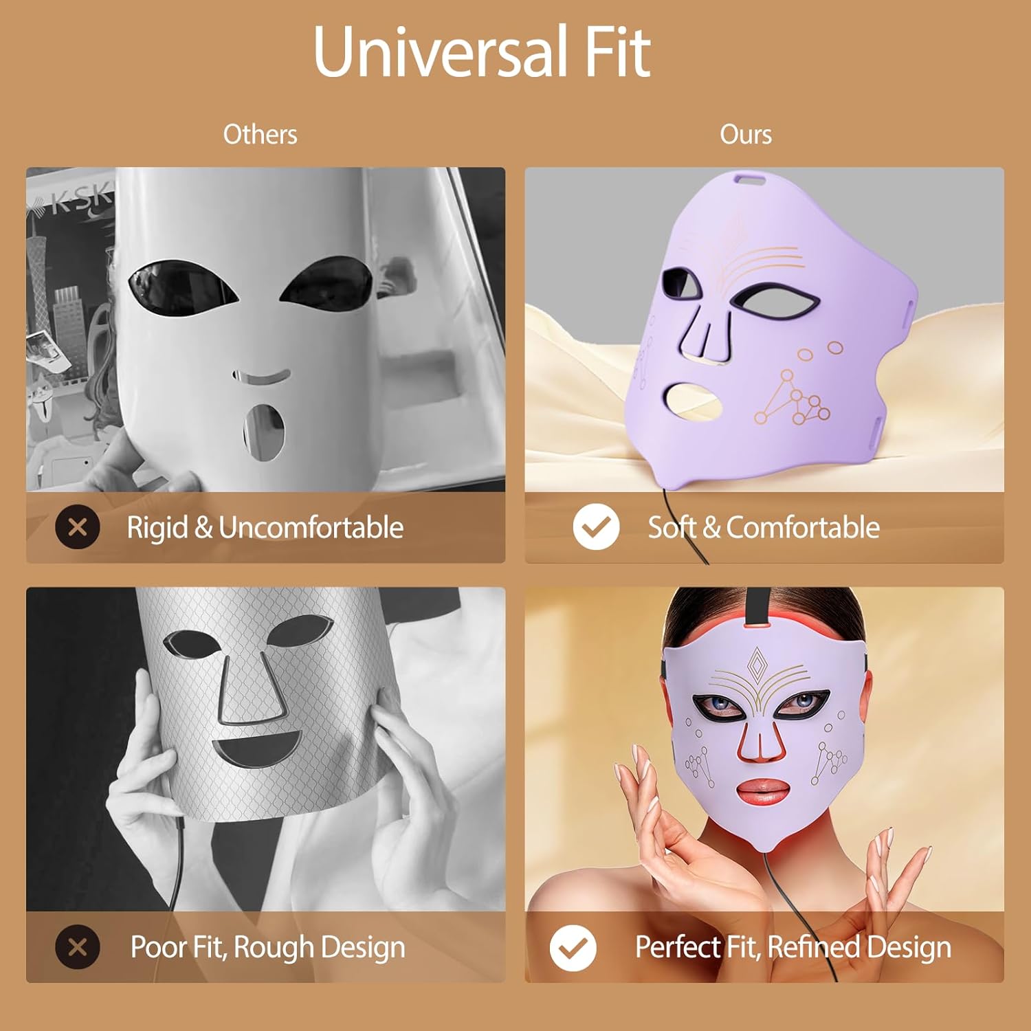 Facial Red Light Therapy, Featuring a Rechargeable Remote-Controlled red Light Therapy mask with Four Light Therapy Modes, Delivering Anti-ageing, Skin-Firming and Radiance-Boosting Benefits（Purple）
