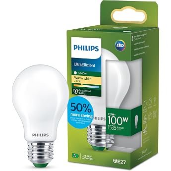 Philips LED Classic Ultra Efficient E27 Lamp 100 W Matte LED Lamp with Warm White Light Energy-Saving Lamp with Long Service Life Energy Efficiency Class A [Energy Class A]