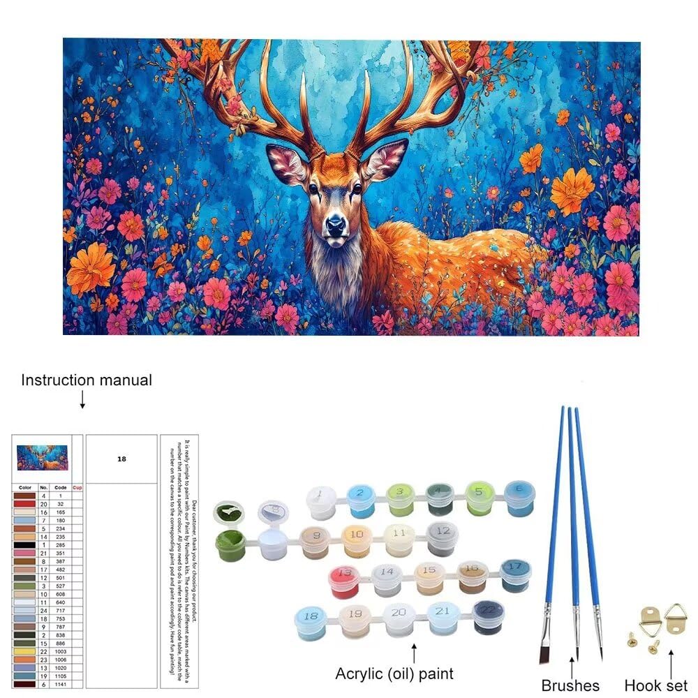 Malen Nach Zahlen Erwachsene xxl, Paint by Numbers Malen Nach Zahlen Blume Hirsch, DIY Geschenk Art mit Pinseln und Acrylfarben Handgemalt Ölgemälde Leinwand für Home Décor, Ohne Rahmen 80x160cm W-852