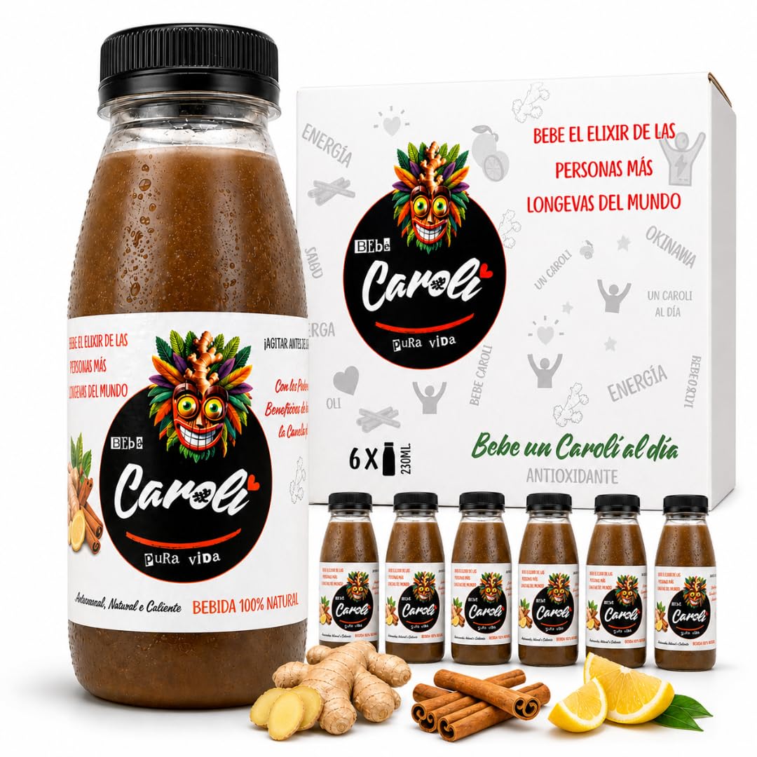 CAROLI Bebida de jengibre limón y canela Refresco natural Sin gas Sin azúcares Sin alcohol Digestiva Antiinflamatoria Antioxidante Hidratante Ginger 6x230ml