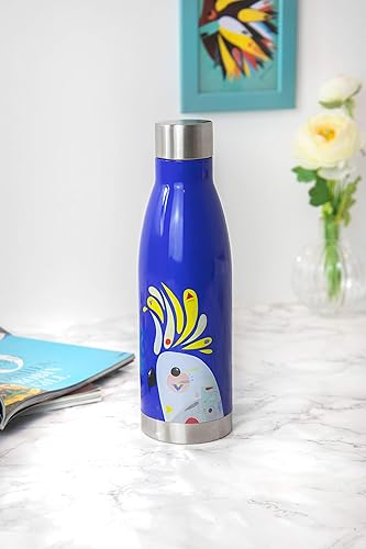 Miniatura 3 de Maxwell & Williams Botella de agua aislada, diseño de cacatúa, acero inoxidable 1810, azul, 16.9 fl oz