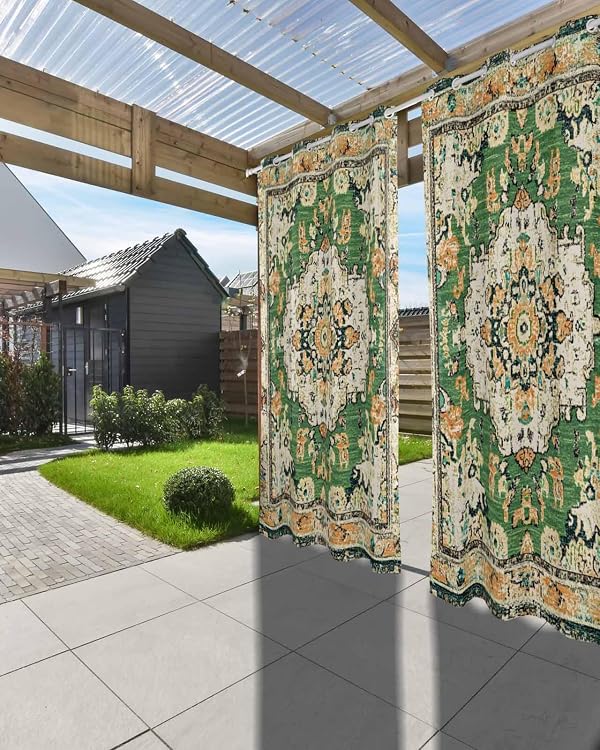 Ombre Green Boho Outdoor Curtains for Patio Waterproof, Grommet Privacy Curtain Drapes Weatherproof Outside Curtains for Porch GazeboPergola Cabana 2 Panel 54x95inch Vintage Ethnic Tribal Geometric by Onekaccu - Image 3
