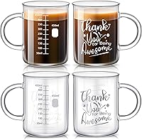 Vista 9 de Hsei Paquete de 4 vasos de cafeína de 16 onzas, taza de molécula de cafeína con asa, vaso graduado, taza de café de vidrio de borosilicato, medición