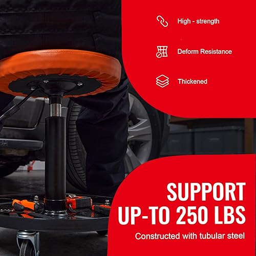 Miniatura 5 de Happybuy Asiento mecánico, capacidad de 250 libras, enredadera neumática rodante para garaje/tienda, altura ajustable de 22-28 pulgadas, cómodo