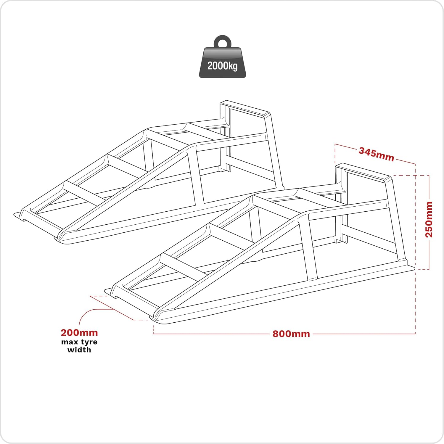 Sealey Car2000 Car Ramps 1Tonne Capacity Per Ramp 2Tonne Capacity Per Pair