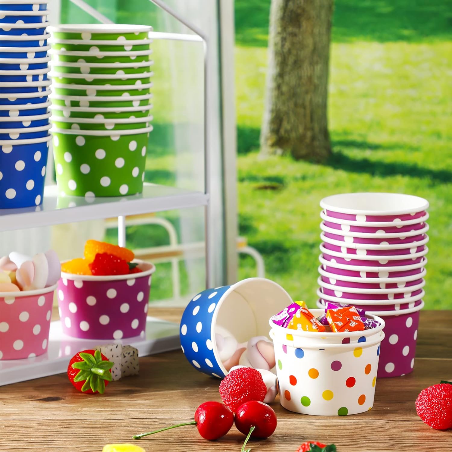 Zopeal 240 5 oz Ice Cream Cups Disposable Dessert Cup Ice Cream Bowls Paper Snack Cups for Birthday Easter Wedding Carnival Party Supplies for Sundae, Soup, Yogurt (Polka Dots)