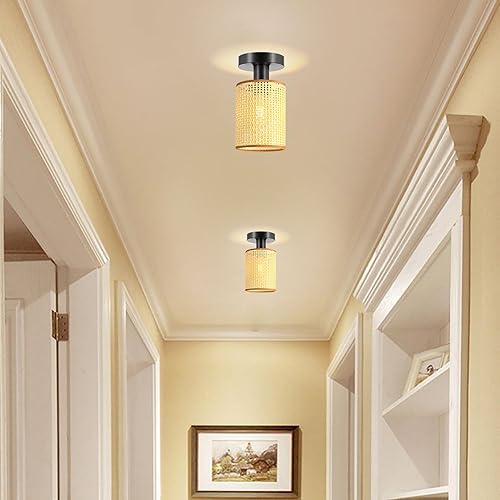 Miniatura 6 de XININSUN Lámpara de techo para pasillo, lámpara de techo semiempotrada, estilo bohemio vintage, cerca del techo, lámpara de techo de granja para