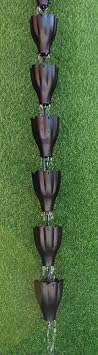 Kam Home XL Scalloped Aluminum Cup Rain Chain 8.5 Feet Black