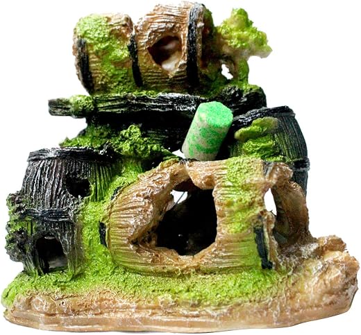 Mistletoe Resin Product Natural Looking ?Broken Barrels for Aquarium Fish Tank Decoration10.16 X 14.6 X 16.51 Cm; 380 Grams