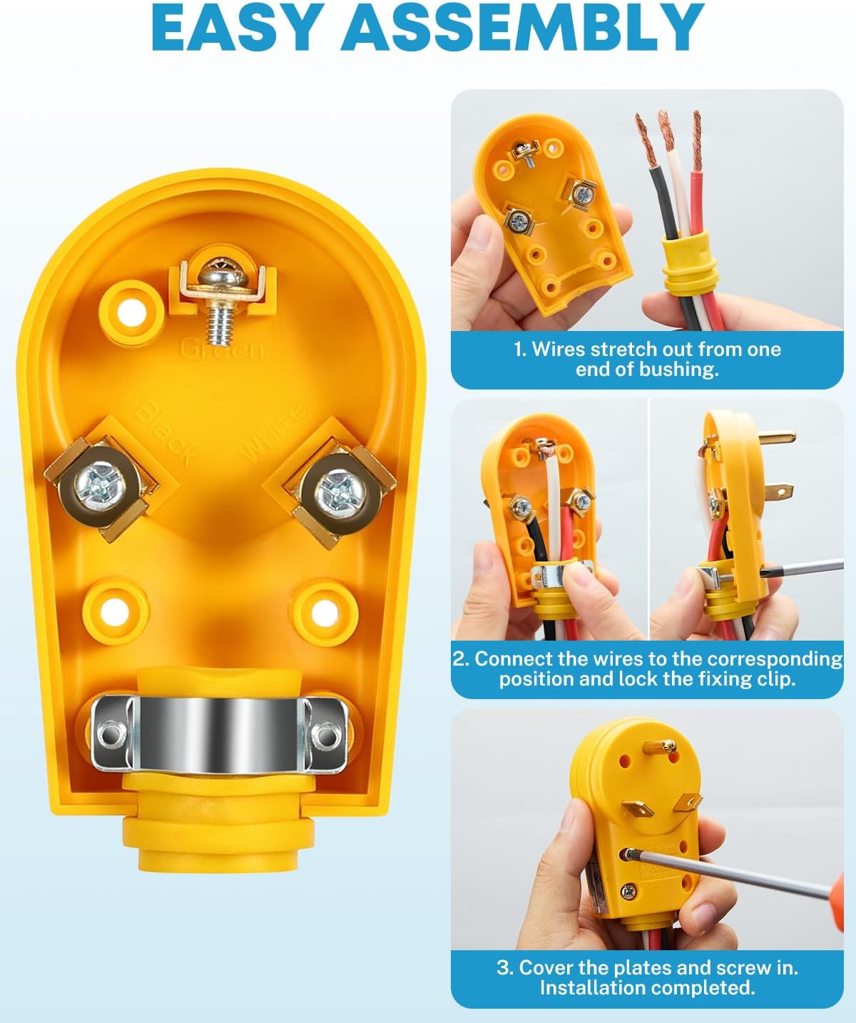 Kohree 30 Amp RV Plug Male and Female RV Replacement Plug Set TT-30P TT-30R 125 Volt with Ergonomic Grip Handle Yellow