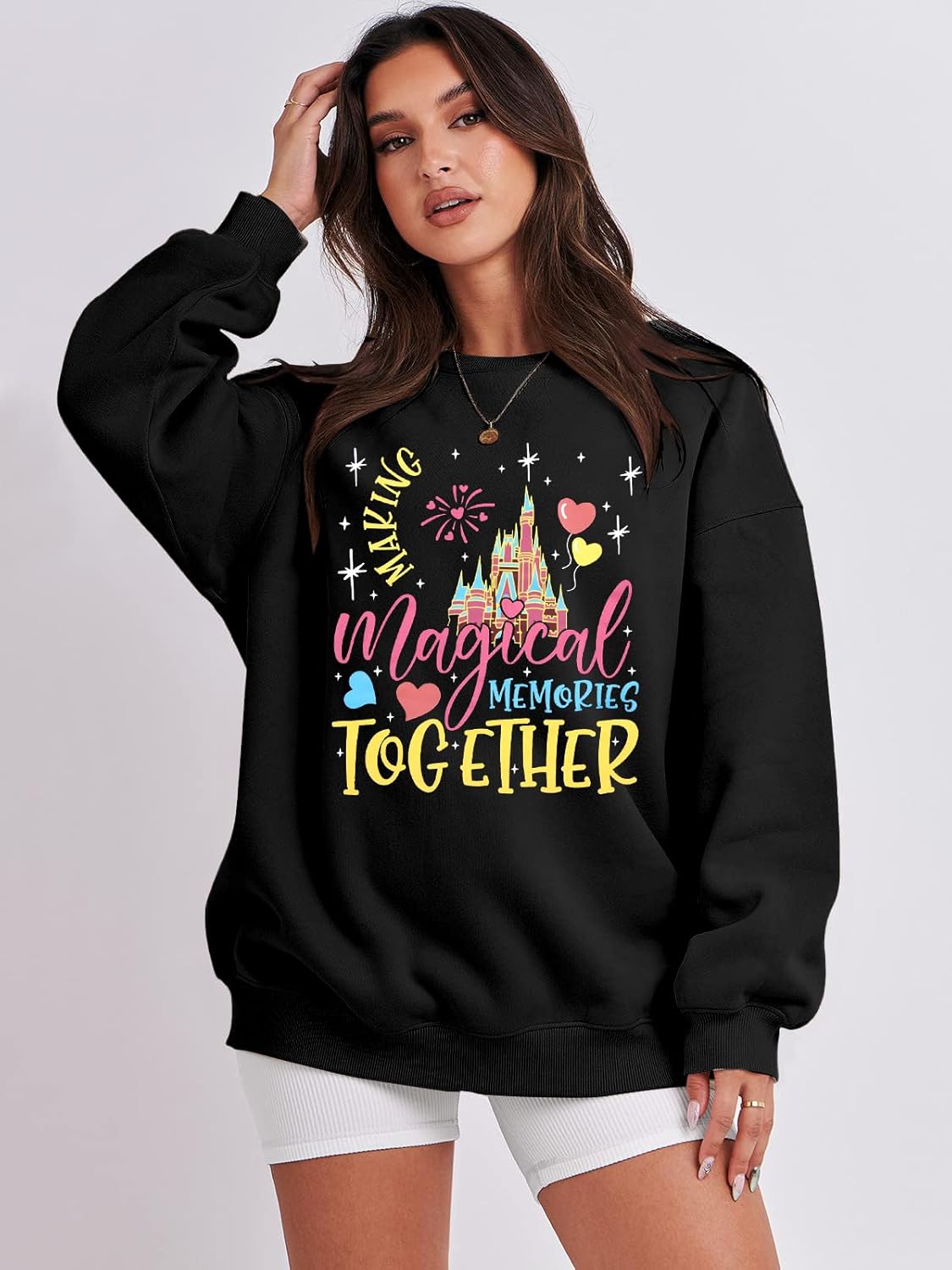 MYHALF Magic Kingdom Sweatshirts Women Embroidered Magical Princess Graphic Shirts Family Vacation Castle Long Sleeve Tops - Image 3