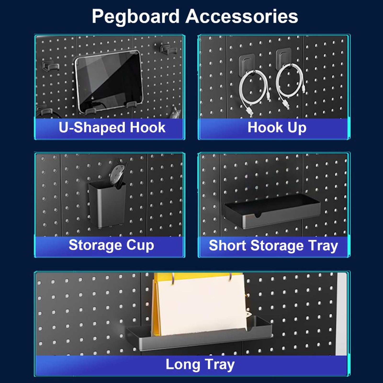 Tablero Perforado Negro con Abrazaderas, Organizador de Accesorios de Oficina, Panel Perforado de Escritorio, Ideal para Sala de Manualidades, Utensilios de Cocina