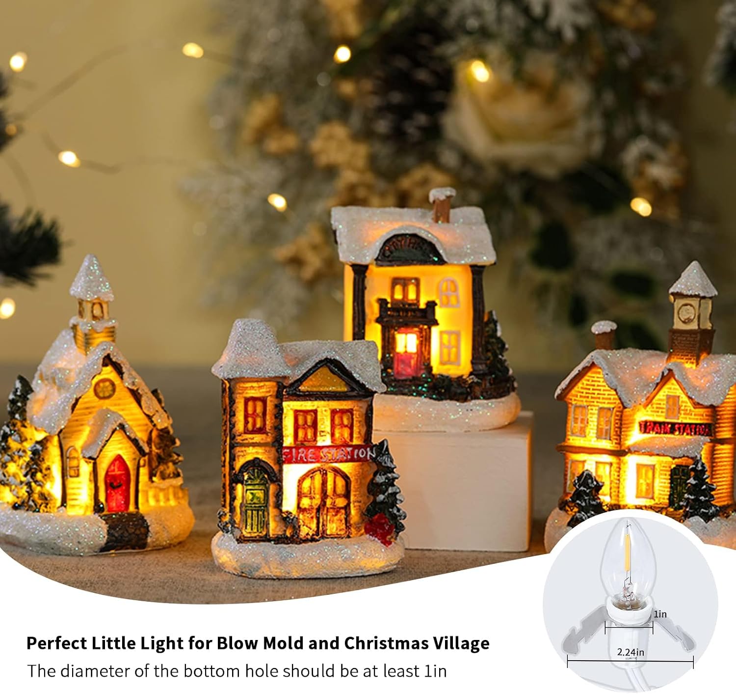 Accessory Cord with 2 LED Light Bulbs - 6ft Christmas Village House Cords with On/Off Switch for Night Lights, Halloween Pumpkin, Blow Mold, Holiday Ceramic Trees, DIY Craft Projects, 2 Pack